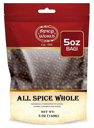 Allspice Whole Berries 5 Ounce Bag - by Spicy World (All Spice) | All Spice Pimento Jamaica Pepper for Cooking & Seasoning | Versatile Berry for