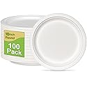 GREENESAGE Paper Plates 10 inch Bulk, 100 Pack Compostable Paper Plates Heavy Duty, White Paper Plates Large Sturdy, Eco Friendly Disposable Plates