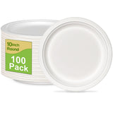 GREENESAGE Paper Plates 10 inch Bulk, 100 Pack Compostable Paper Plates Heavy Duty, White Paper Plates Large Sturdy, Eco Friendly Disposable Plates