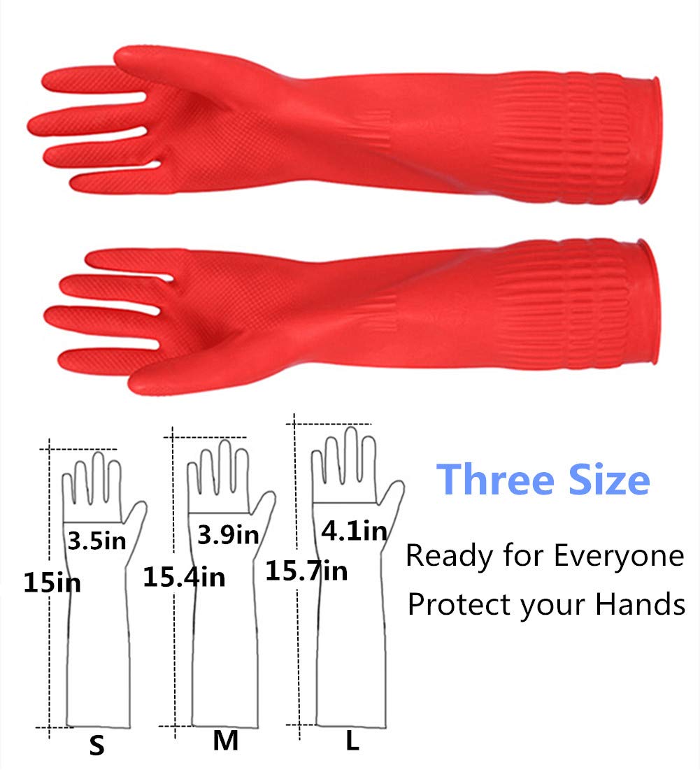 YSLON Rubber Cleaning Gloves Kitchen Dishwashing Glove 3-Pairs,Waterproof Reuseable.(Small)