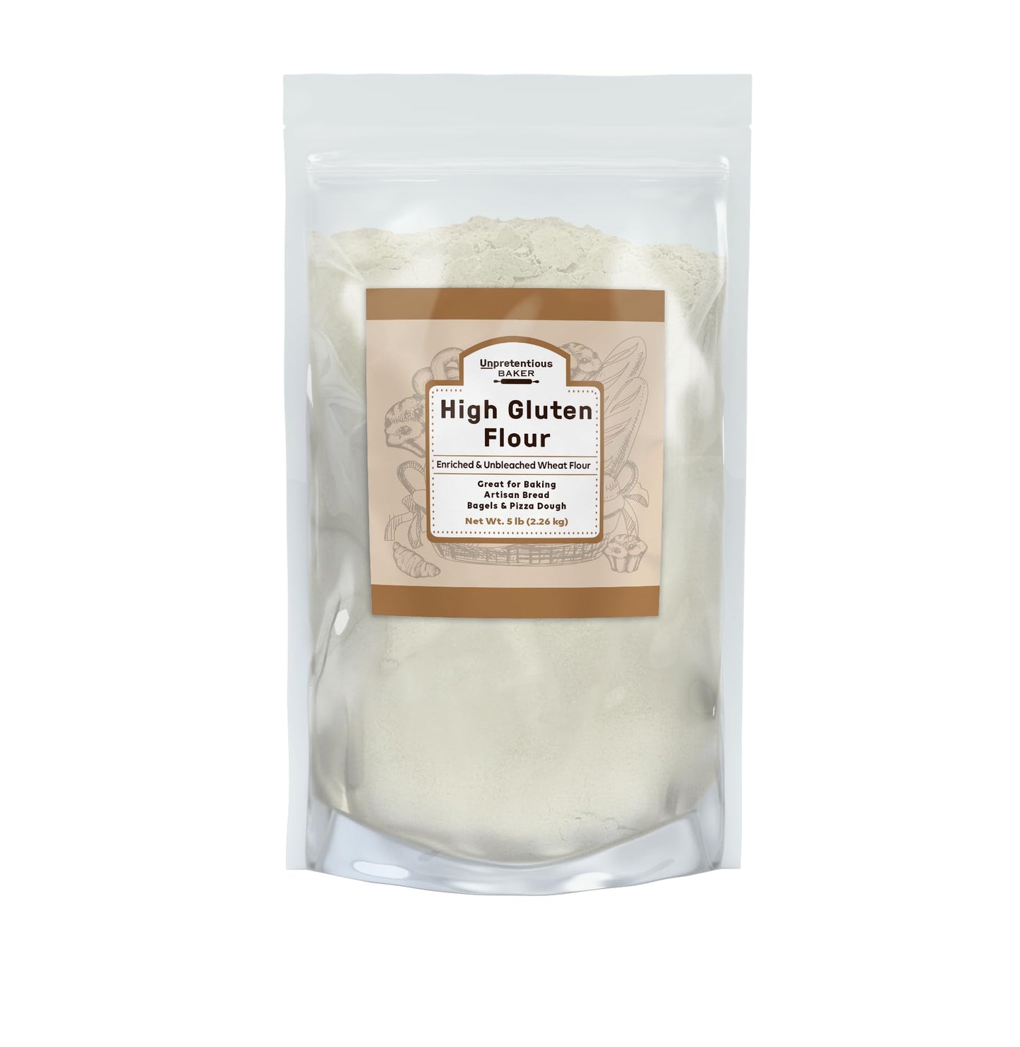 Unpretentious High Gluten Flour, (5 lb), Artisan Bread, Bagels, Pizza