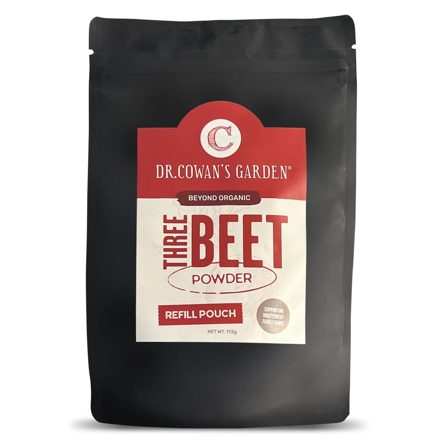Dr. Cowan’s Garden Organic Three Beet Powder Refill Pouch - Certified Detroit Red, Chiogga & Golden Beets - USA Grown Beetroot Powder in Miron Glass
