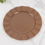 TCF Linen 11" Dinner Plates -Set of 30 - Plastic Coffee Brown Round Disposable Chargers With Gold Ruffled Rim, Ideal for Dinner Party Wedding Bulk
