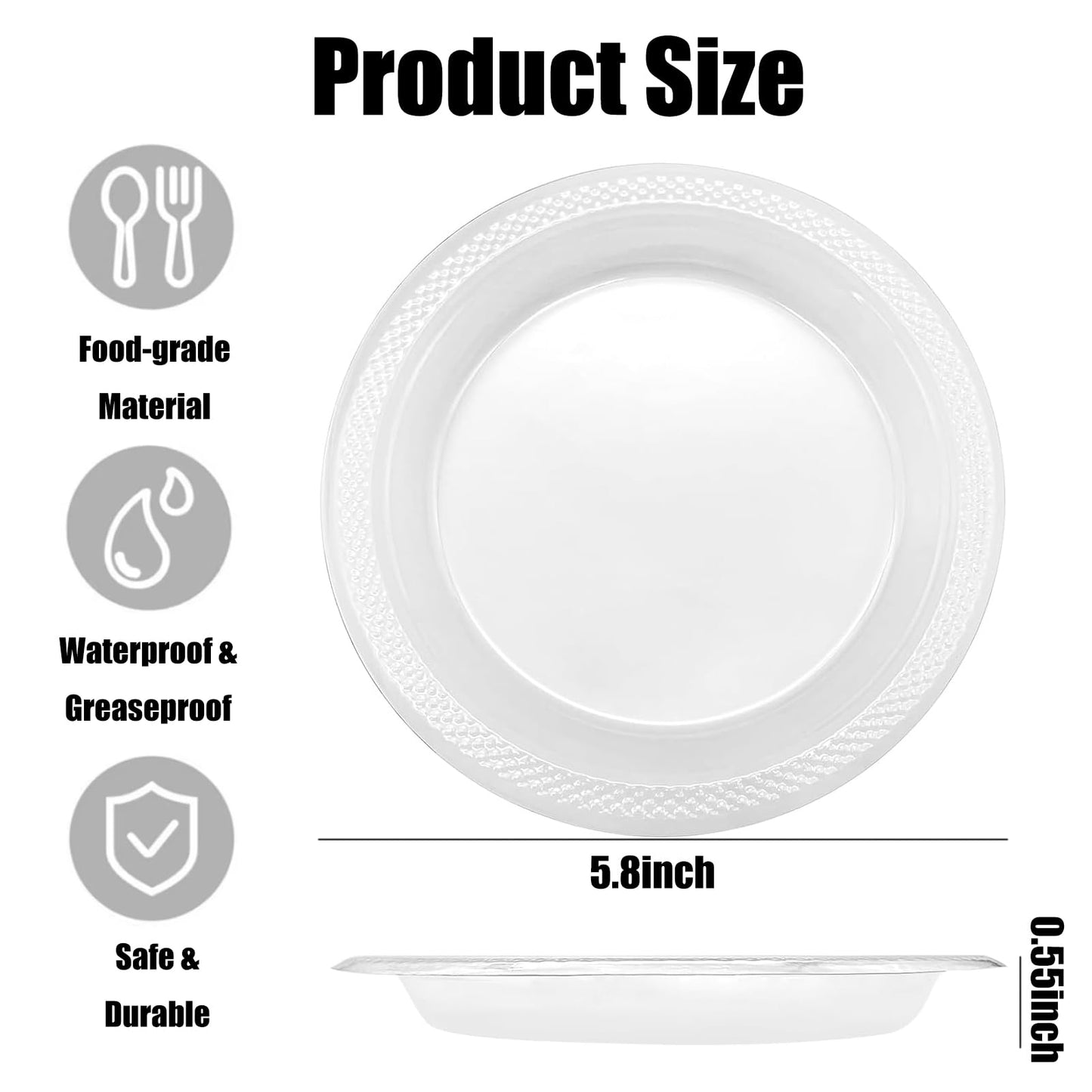 Hazyore 100 Pack 6 Inch Clear Plastic Dessert Plates Disposable, for Dessert & Appetizers BBQ Party Travel and Events Recyclable - BPA-Free Disposable