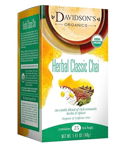 Davidson's Organics, Herbal Classic Chai, 25-count Tea Bags, Pack of 6