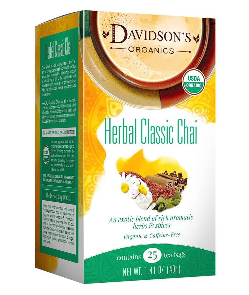 Davidson's Organics, Herbal Classic Chai, 25-count Tea Bags, Pack of 6