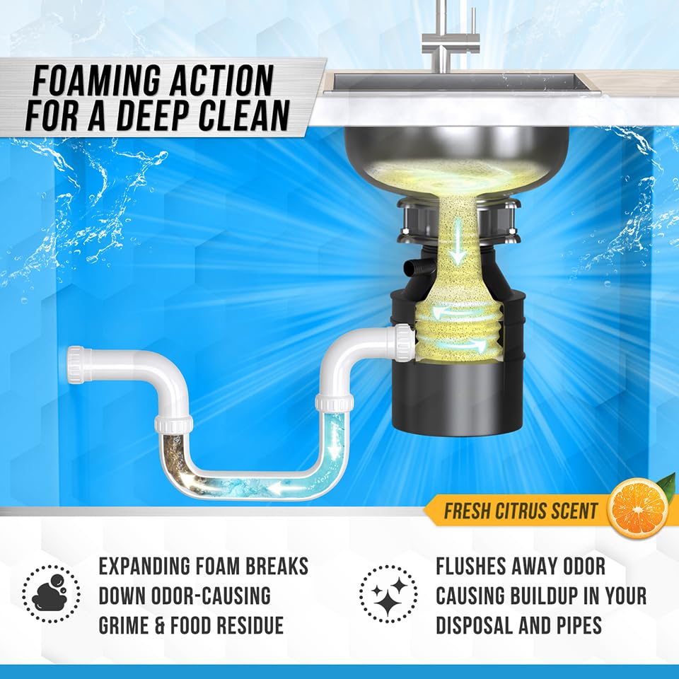 Garbage Disposal Cleaner Deodorizer Tablets - 24 Pack, New Powerful XL Foaming Tablet - Fresh Citrus Foam Sink Garburator Disposer Freshener, Natural