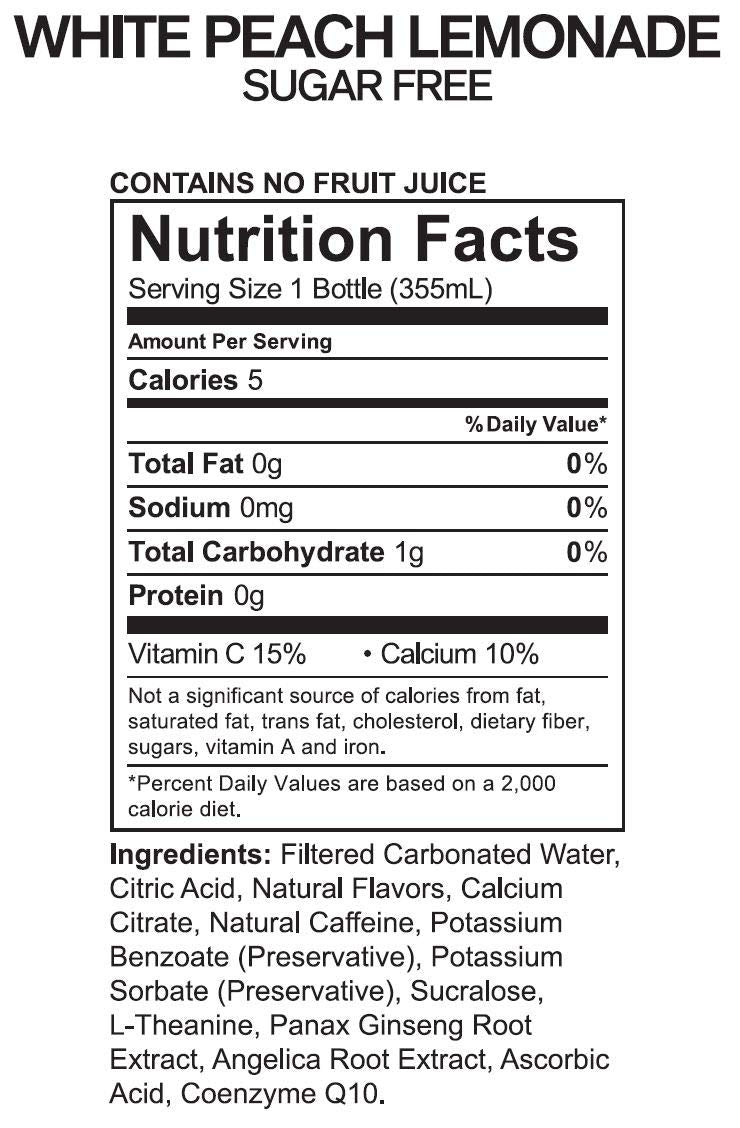 UPTIME - Premium Energy Drink, White Peach Lemonade - Sugar Free, 12oz Bottles, (Case of 24), Better for You, Natural Caffeine, Sparkling