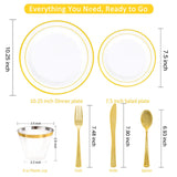 WELLIFE 350-Piece Gold Disposable Plates and Cutlery Set - Premium 10.25" Dinner Plates, 7.5" Dessert Plates, 9oz Cups & Cutlery for Weddings