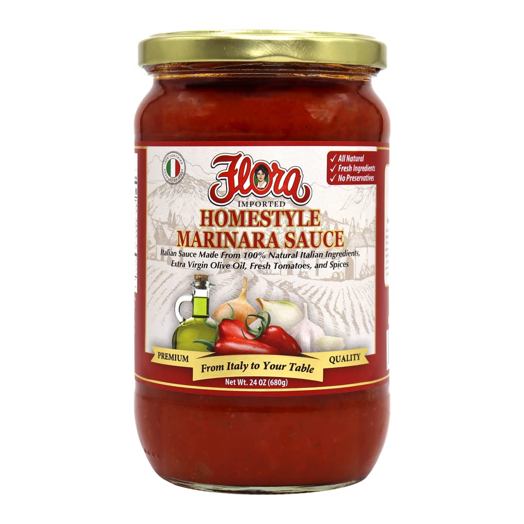 Flora Foods Homestyle Marinara Sauce | Imported Italian Sauce Made From 100% Natural Italian Ingredients | 24 oz (680g) | Extra Virgin Olive Oil
