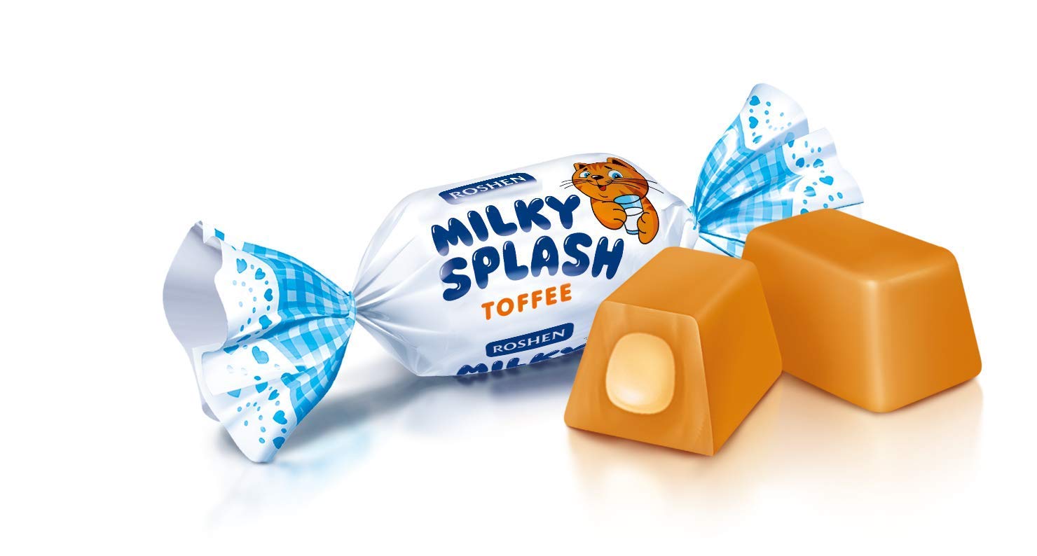 Roshen Milky Splash, Caramel Creamy Toffee with Milk Filling, 5.29oz/150grams Pack of 3