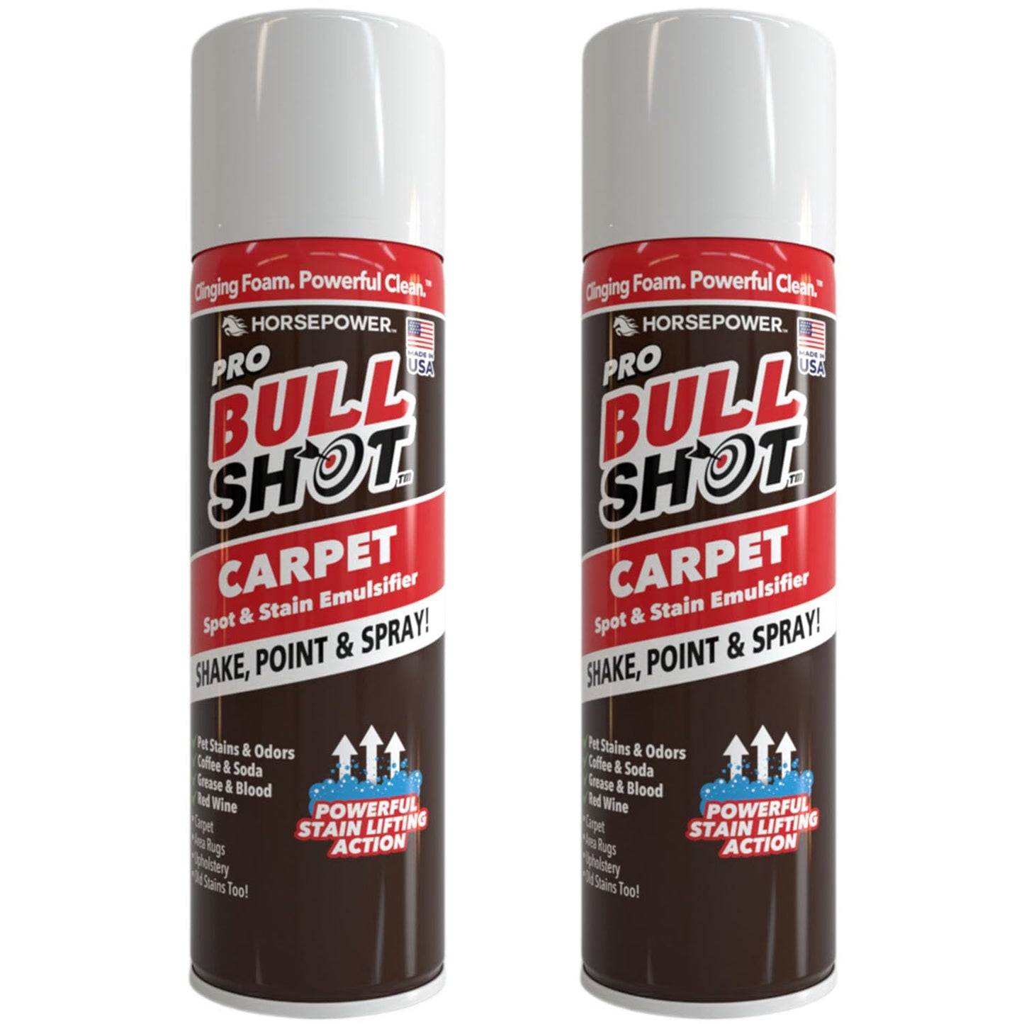 Bull Shot Carpet Spot & Stain Remover, AS SEEN ON TV, Made In USA, Just Point & Spray, Stain-Lifting Foam-Action, Pet Stains & Odors, Coffee, Soda