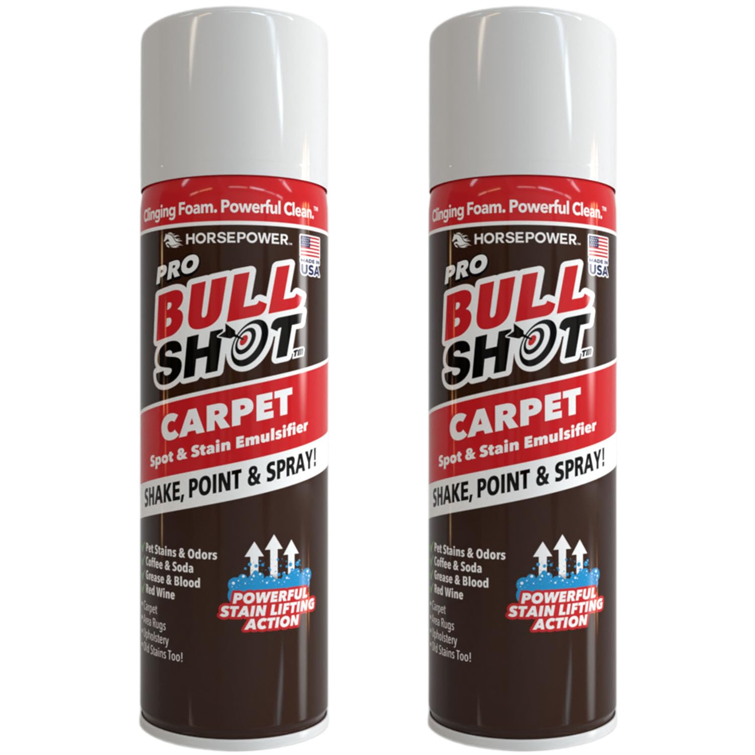 Bull Shot Carpet Spot & Stain Remover, AS SEEN ON TV, Made In USA, Just Point & Spray, Stain-Lifting Foam-Action, Pet Stains & Odors, Coffee, Soda