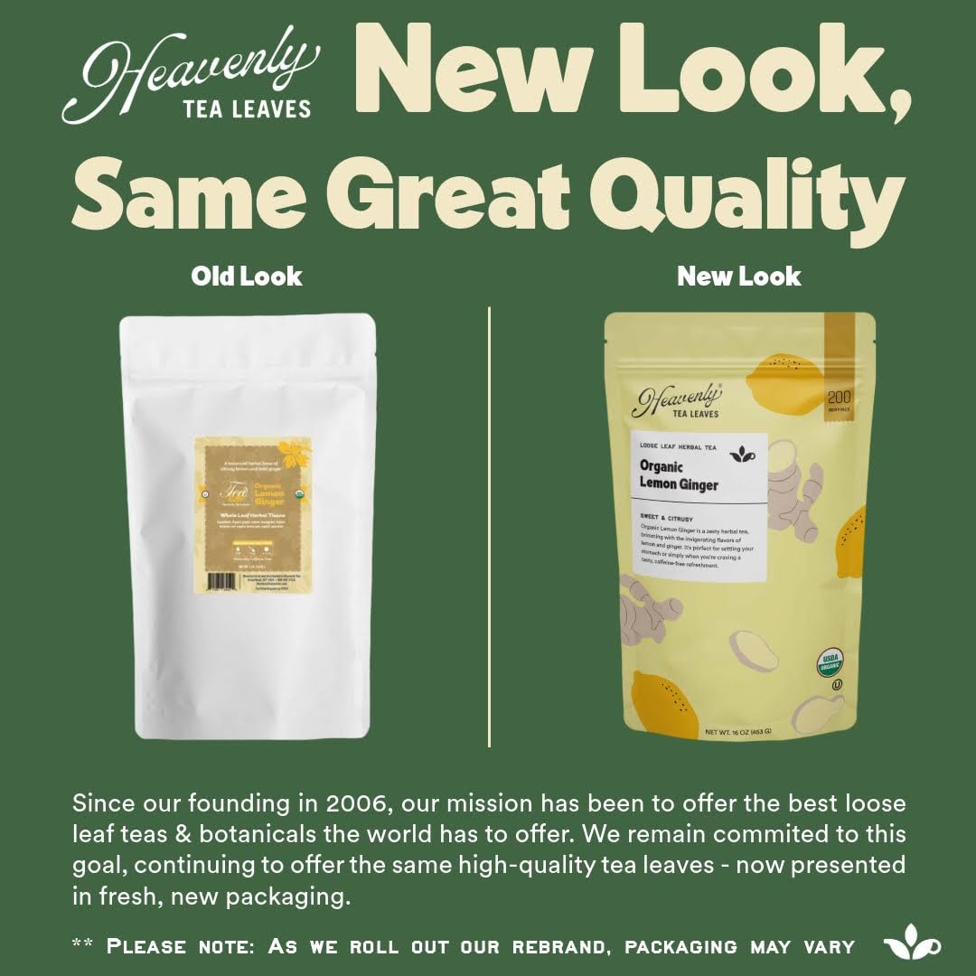 Heavenly Tea Leaves Organic Turmeric Ginger, Bulk Loose Leaf Herbal Tea, 1 Lb. (Approx. 200 Servings) - Naturally Caffeine Free, Inflammation