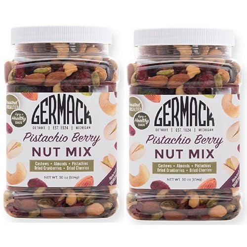 Germack® - Pistachio Berry Nut Mix - Michigan Dried Cherries, Dried Cranberries, Roasted-Unsalted Cashews and Almonds, with Dry Roasted, Unsalted