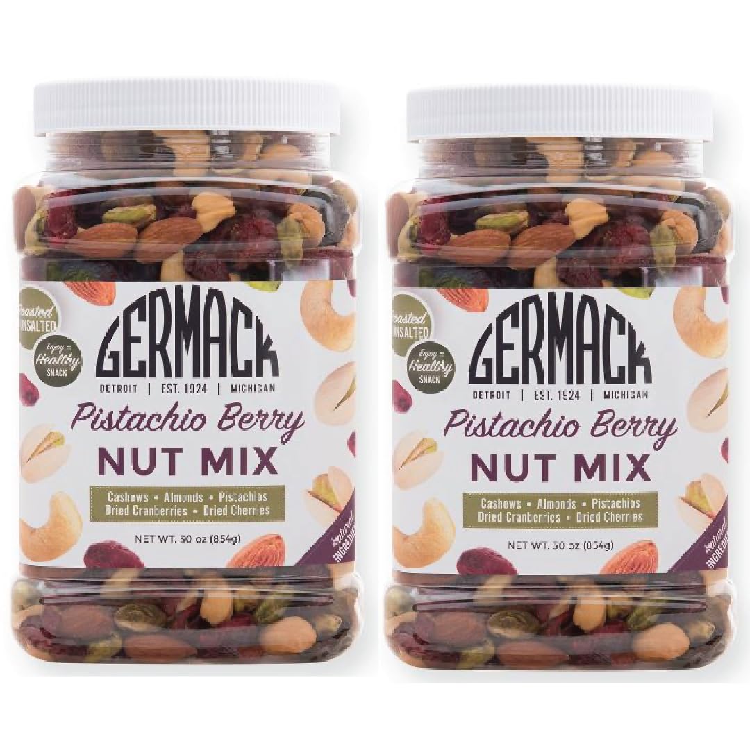 Germack® - Pistachio Berry Nut Mix - Michigan Dried Cherries, Dried Cranberries, Roasted-Unsalted Cashews and Almonds, with Dry Roasted, Unsalted
