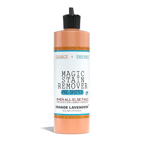 Grande Lavendera® Magic Stain Removal Liquid for Clothes, Orange Scented, Enzyme-Based Remover for Grease, Paint, Fabric and Shirts - 16 Fl oz