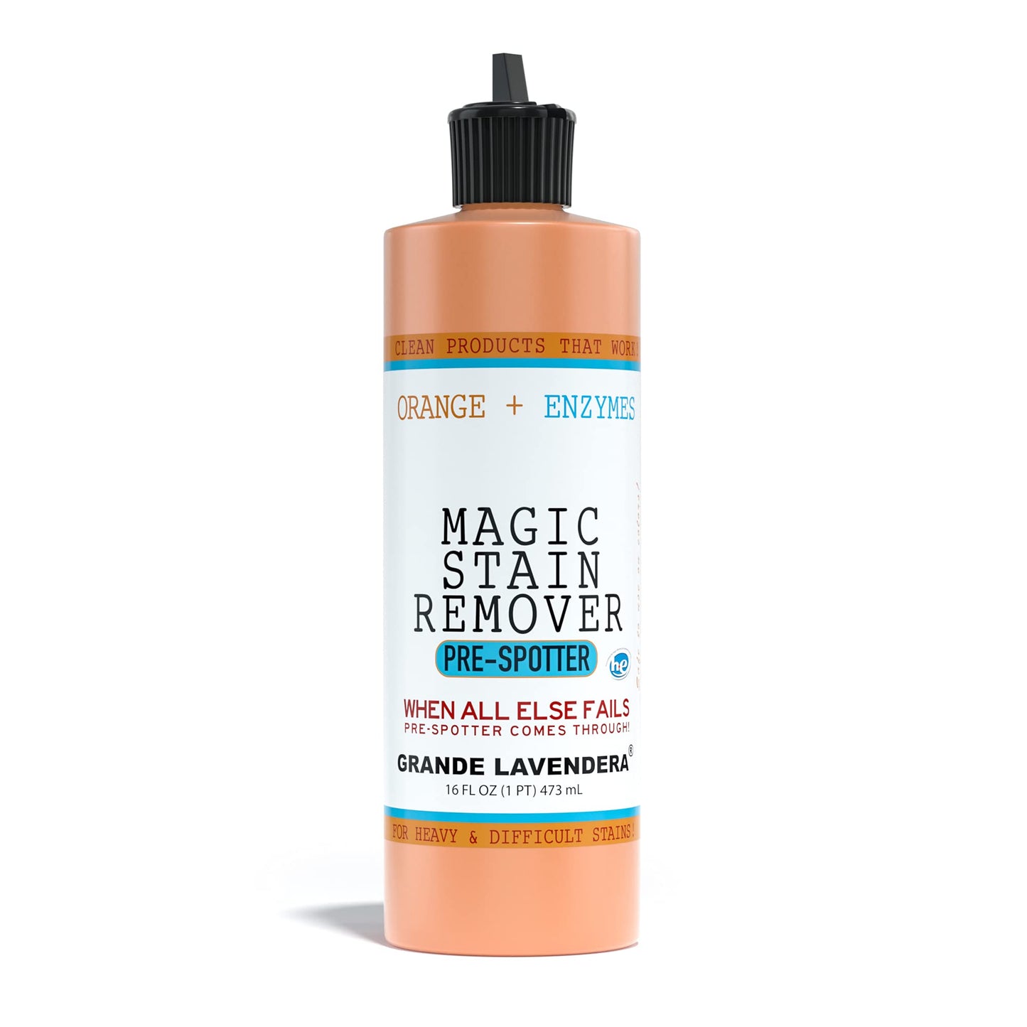 Grande Lavendera® Magic Stain Removal Liquid for Clothes, Orange Scented, Enzyme-Based Remover for Grease, Paint, Fabric and Shirts - 16 Fl oz