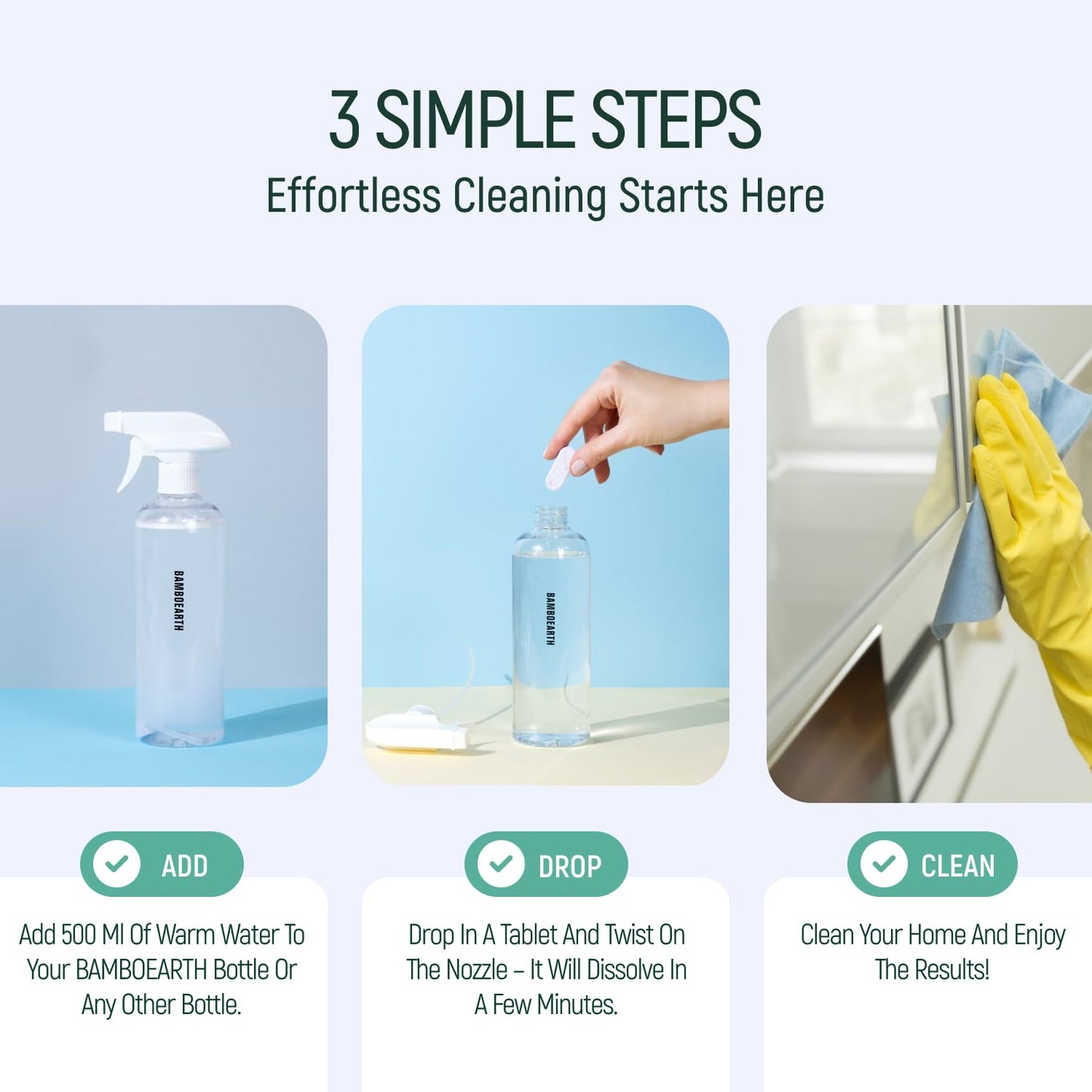 BAMBOEARTH 12 Pack Natural Multi-Purpose Cleaner - All Surface Multipurpose Cleaning Tablets Refill - Eco-Friendly Product & Cleaning Supplies - 1