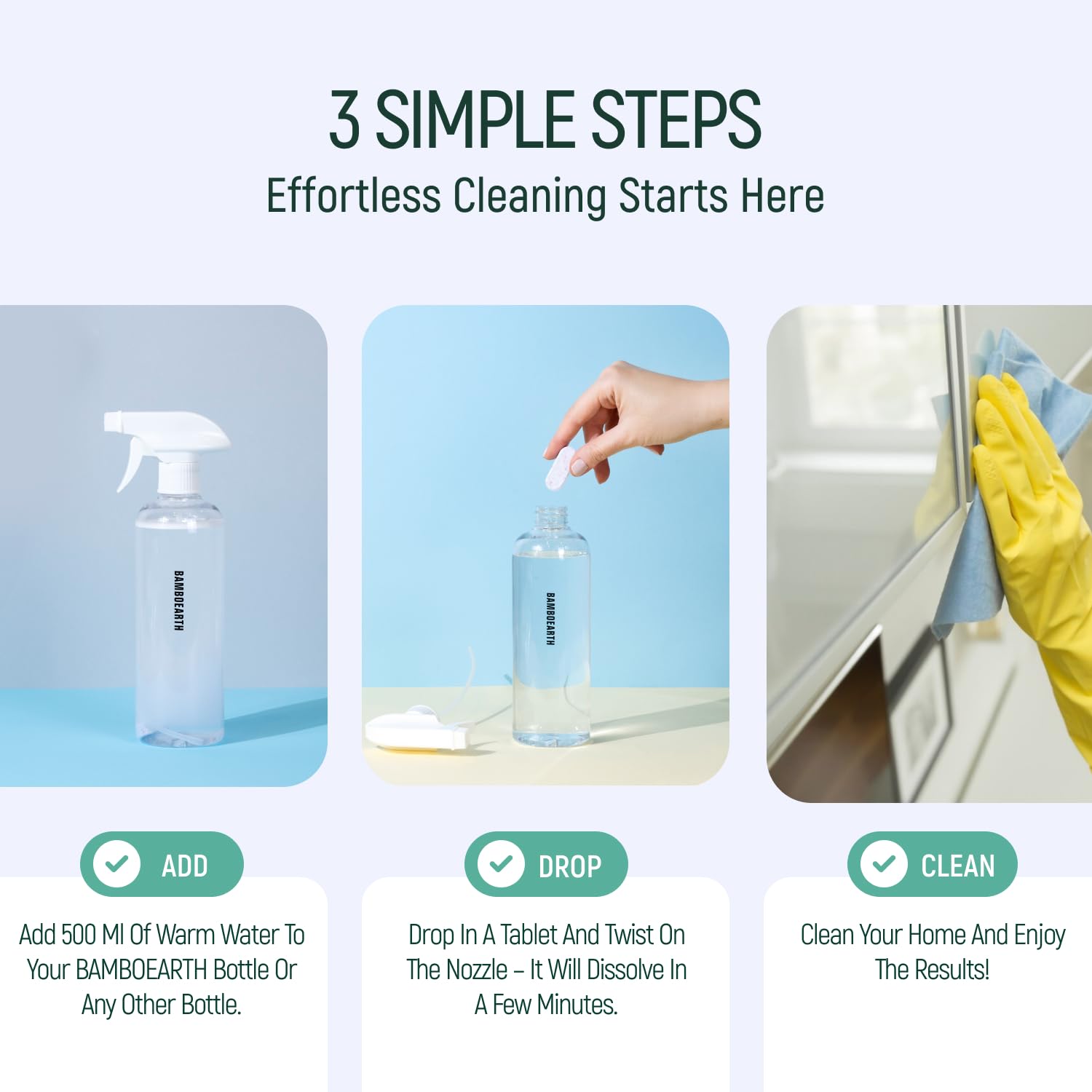 BAMBOEARTH 12 Pack Natural Multi-Purpose Cleaner - All Surface Multipurpose Cleaning Tablets Refill - Eco-Friendly Product & Cleaning Supplies - 1