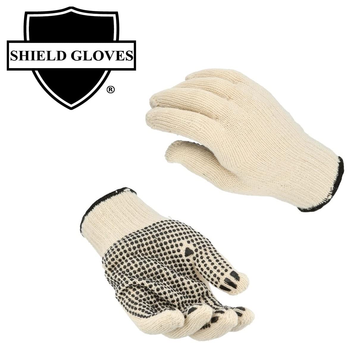 PackagingSuppliesByMail PSBM PVC Dot Gloves Single Side Work Safety Dotted Industrial Non-Disposable Glove Men's Size - Large 2 Dozens