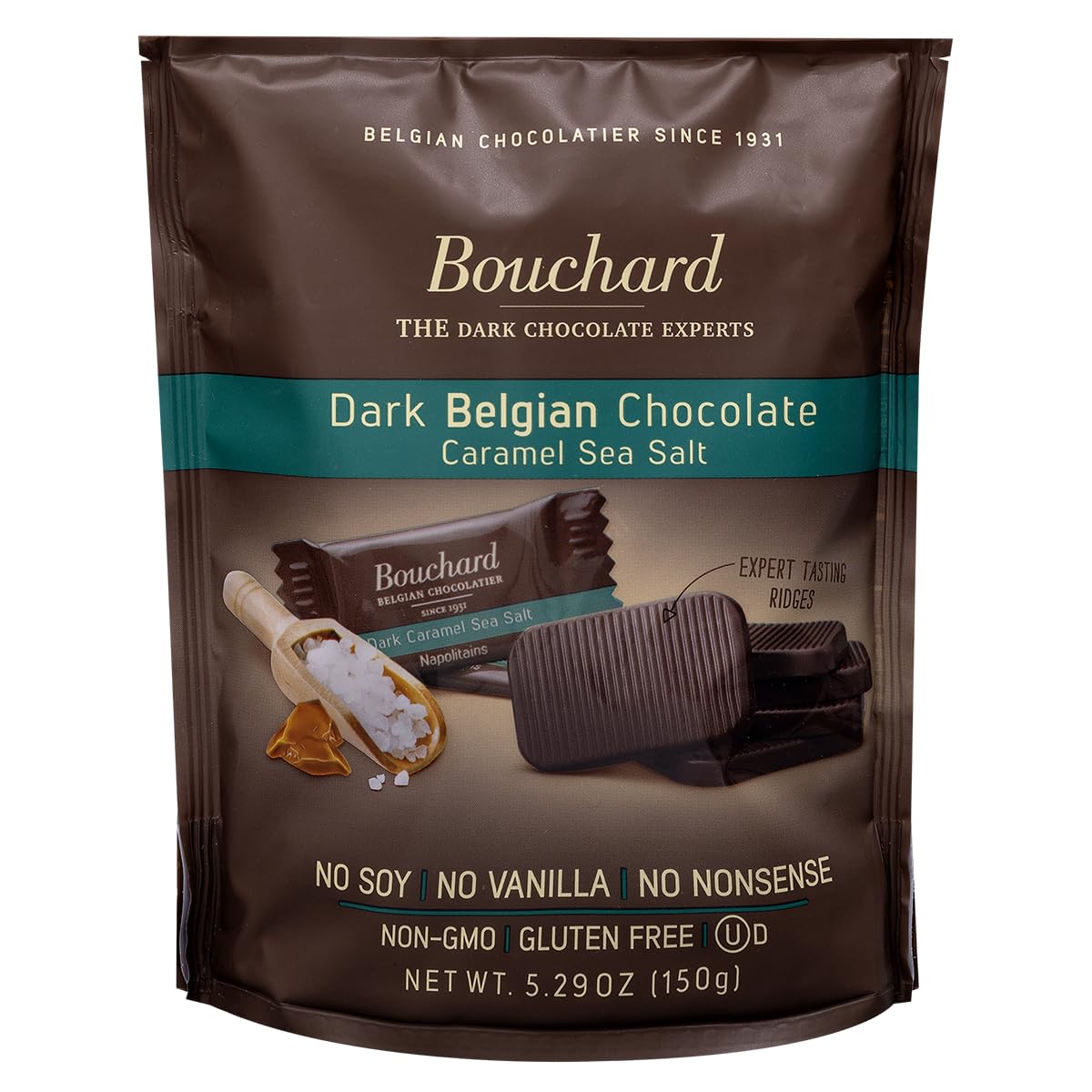 Bouchard Belgian Dark Chocolate with Caramel & Sea Salt (5.29 OZ / 150g) (Pack of 2)
