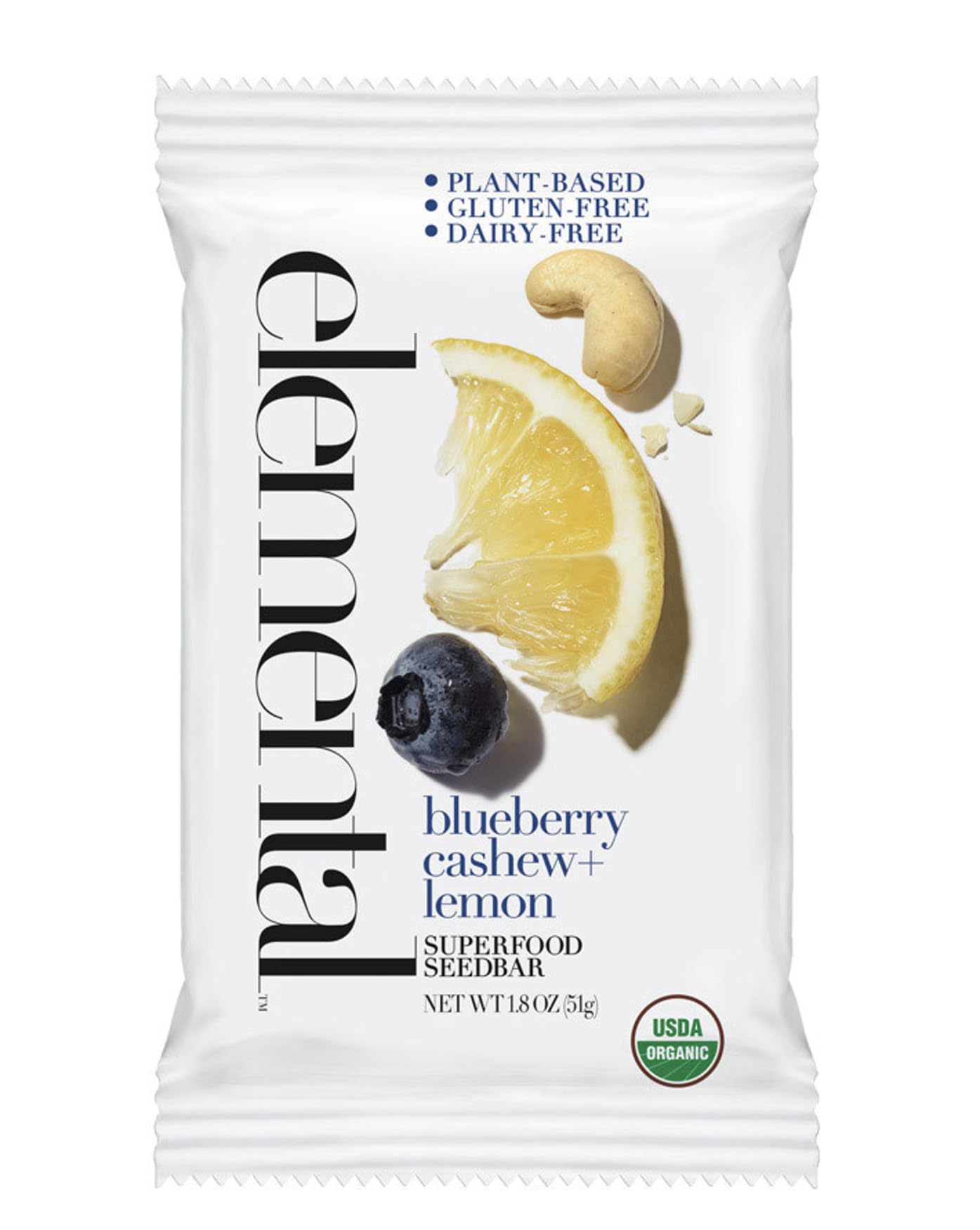 Elemental Superfood Seedbars, Blueberry Cashew Lemon, 1.8 Ounce - 12 Pack, 100% Certified Organic, Non-GMO Verified, Gluten Free, Dairy Free, Plant