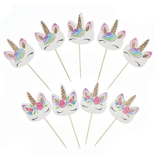 72 Pack Rainbow Unicorn Cupcake Toppers, Double Sided Unicorn Cupcake Toppers Glitter Pegasus for Cupcake Party , Wedding Decoration