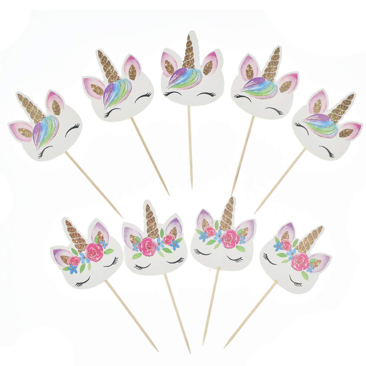 72 Pack Rainbow Unicorn Cupcake Toppers, Double Sided Unicorn Cupcake Toppers Glitter Pegasus for Cupcake Party , Wedding Decoration