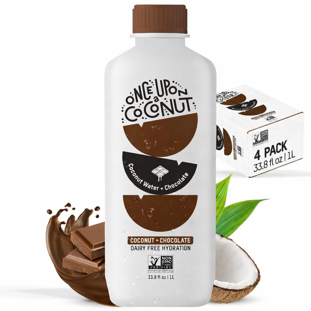 Once Upon a Coconut Premium Chocolate Coconut Water 1L - Low Calorie All-Natural Drink with Electrolytes - Non-GMO - Gluten-Free -33.8 Fl Oz (Pack