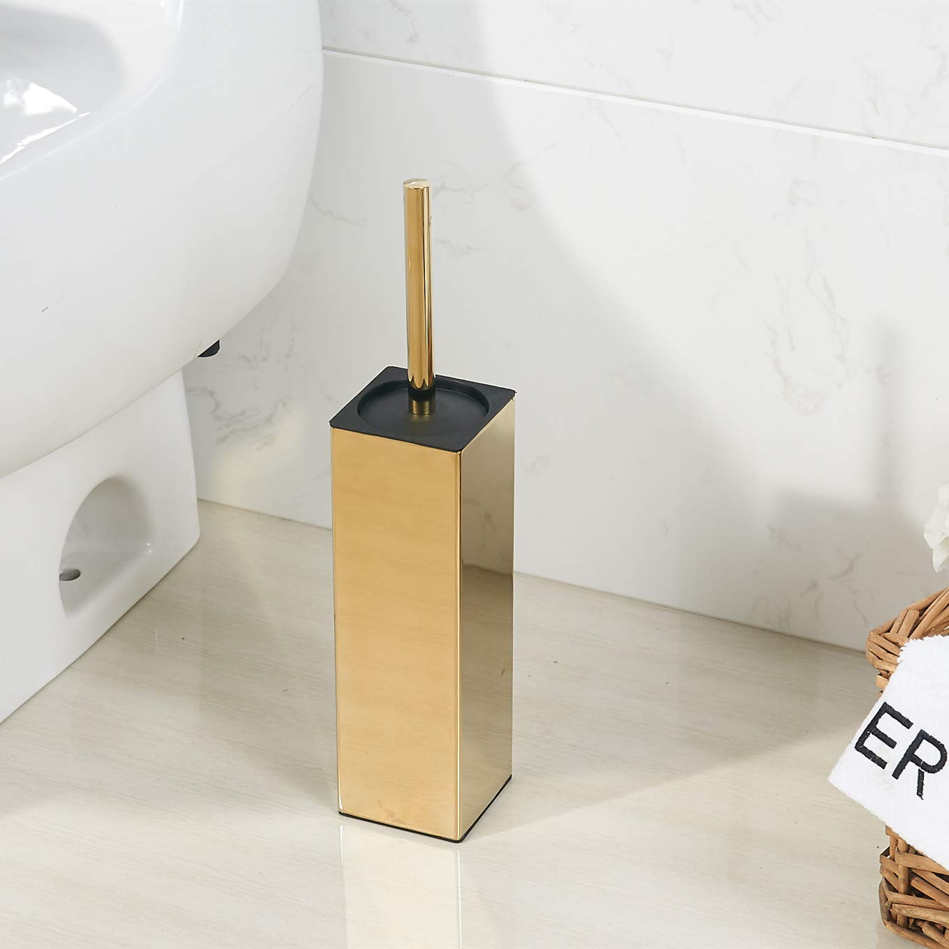 BGL Freestanding Solid Stianless Steel 304 Toilet Bowl Brush and Holder for Bathroom Storage and Organization - Space Saving, Sturdy, Deep Cleaning