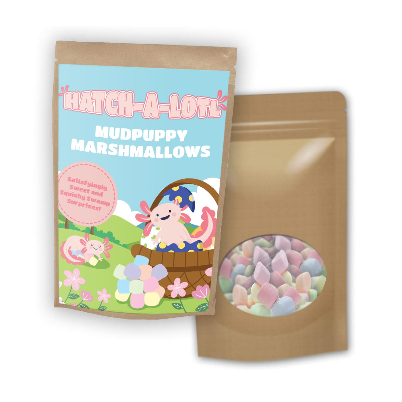 Hatch-a-Lotl Marshmallows Funny Axolotl Lovers Gift for Women Cute Party Favor Office Gift Exchange Idea Pastel Mini Mallows