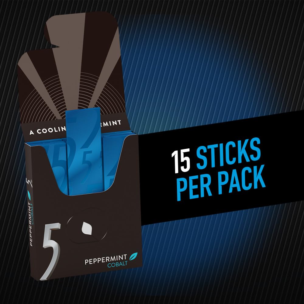 5 Gum Peppermint Cobalt Sugarfree Gum, 15 Count Single Pack