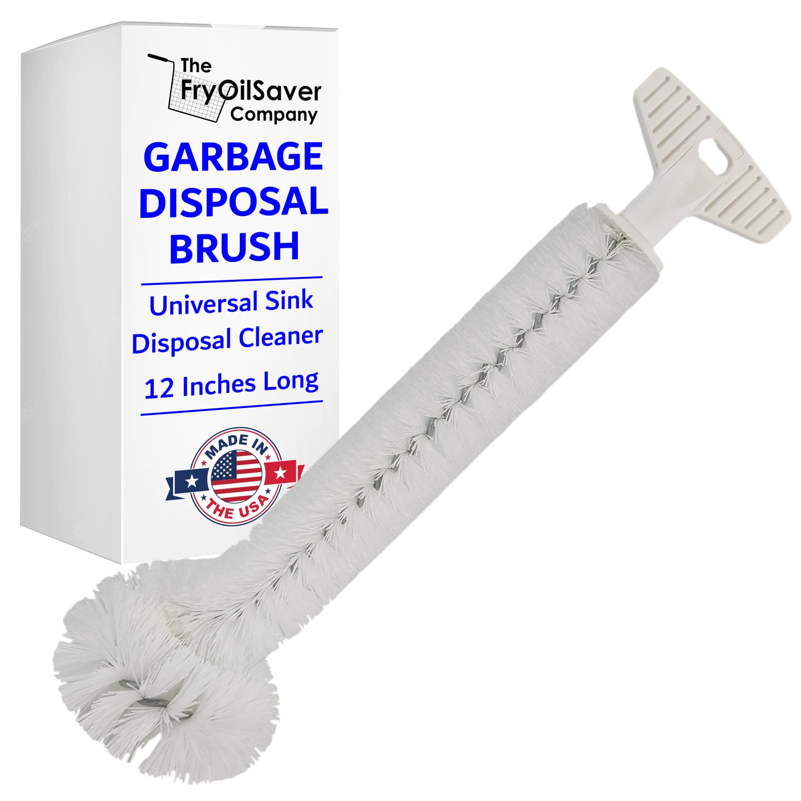 Universal Garbage Disposal Cleaner - 12" Long Kitchen Sink & Drain Cleaning Brush - Sturdy T-Grip Handle Disposer Cleaner - Removes Residue & Odor