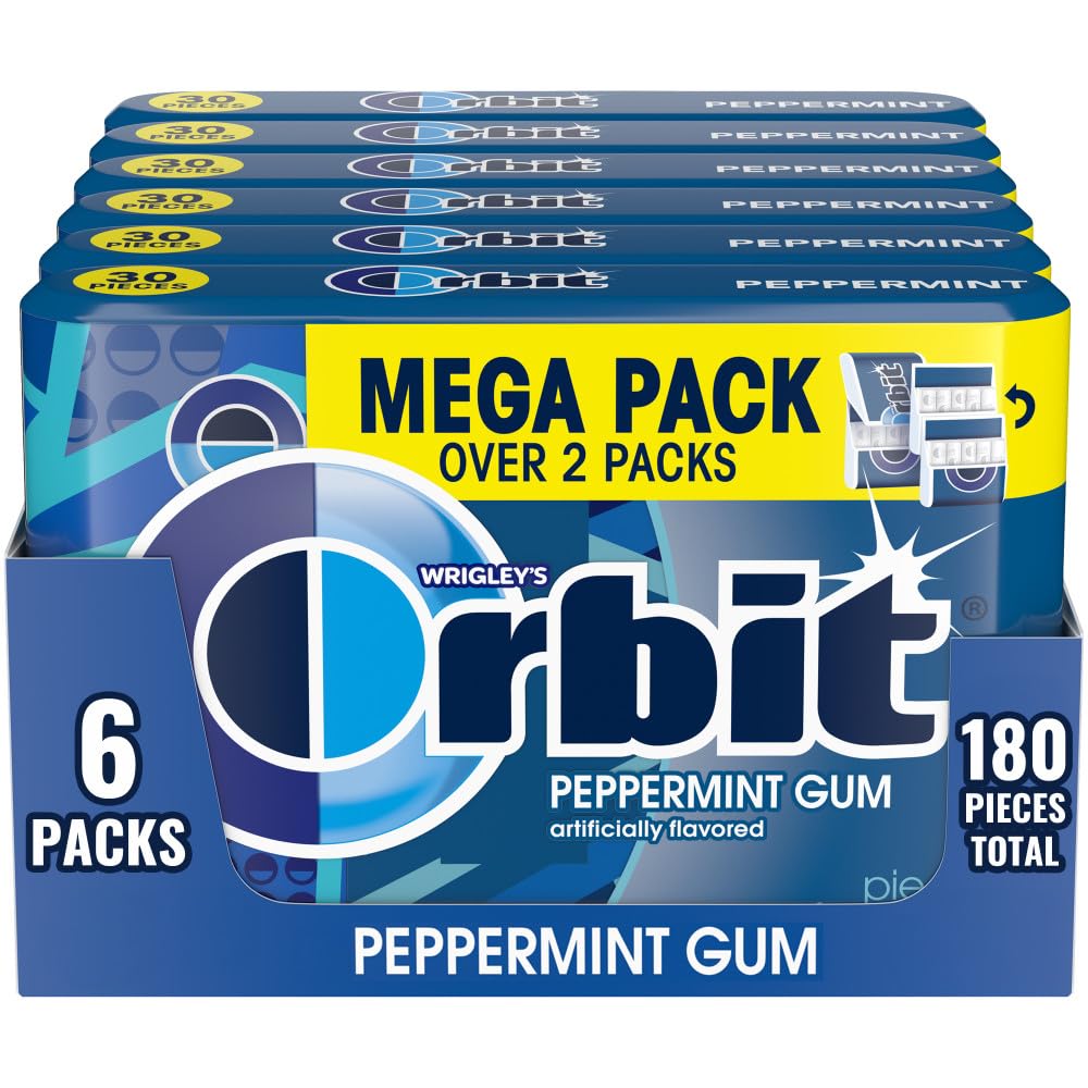ORBIT Gum Peppermint Sugar Free Chewing Gum Individually Wrapped Mint Mega Packs, 6 Count, 30 Piece Bulk Box