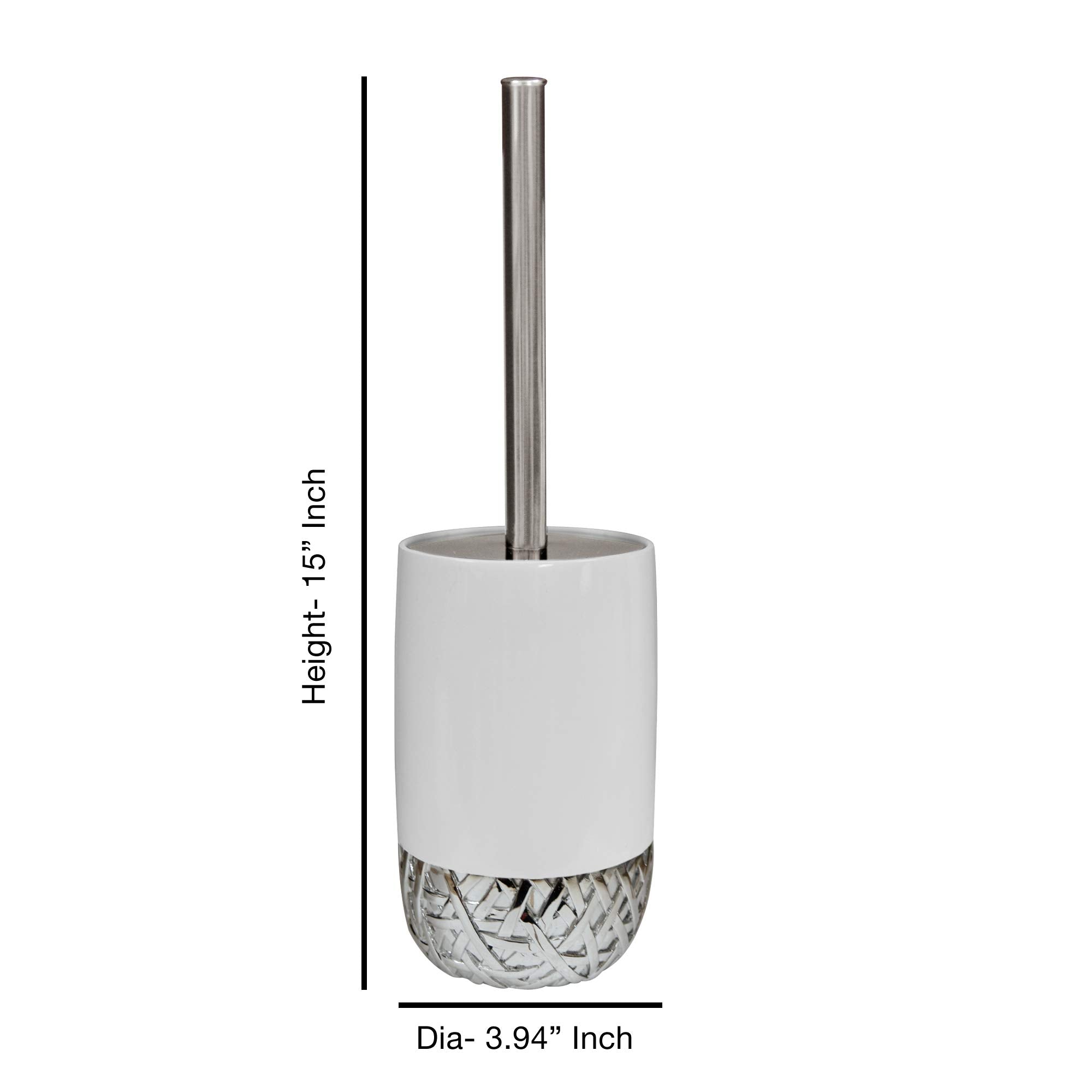 nu steel Bali White Round Shape Resin Toilet Brush Holder for Bathroom Whiter Color Finish Comes with a Complete Plastic Liner Inside to Prevent