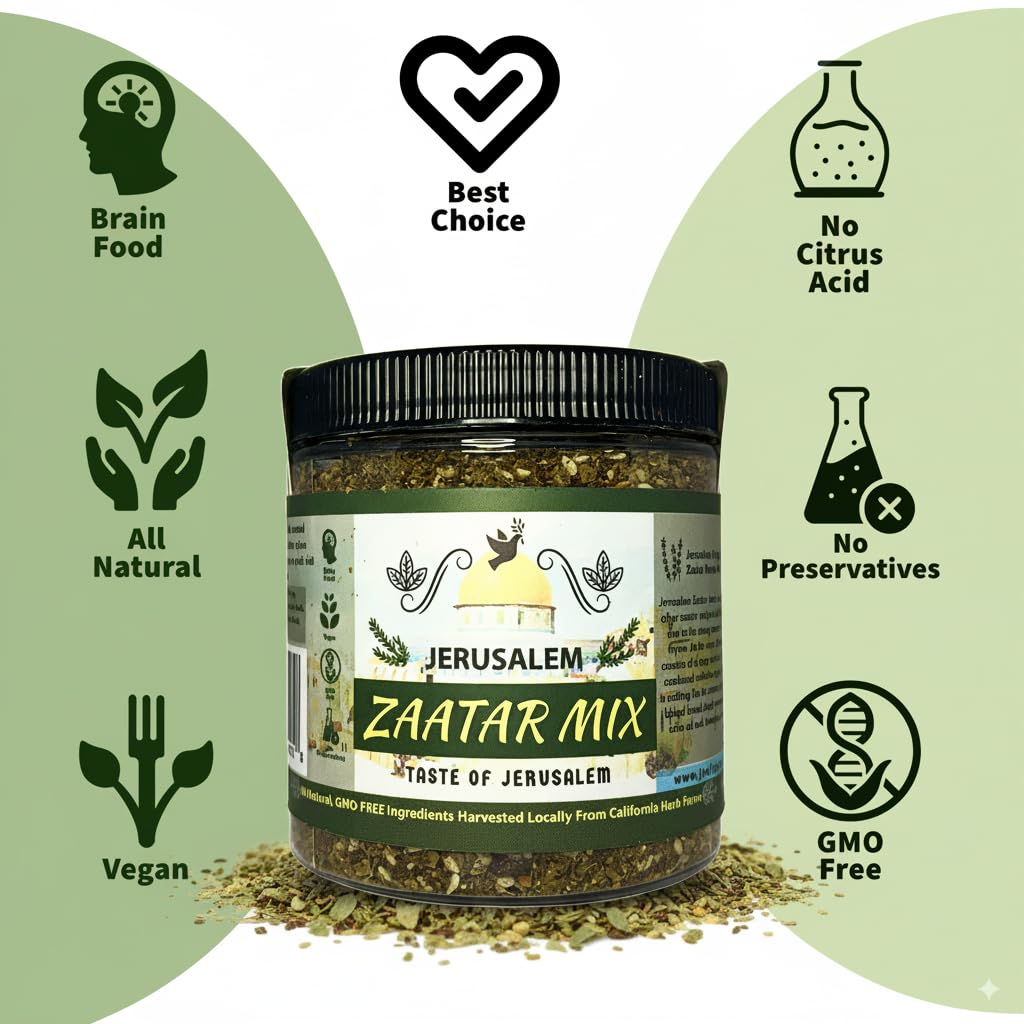 Jerusalem Zaatar Spice Mix by Julian’s Valleys | Made with Natural Herbs and Pure Sumac | 8OZ | Zataar seasoning | No Preservatives/No Citric Acid