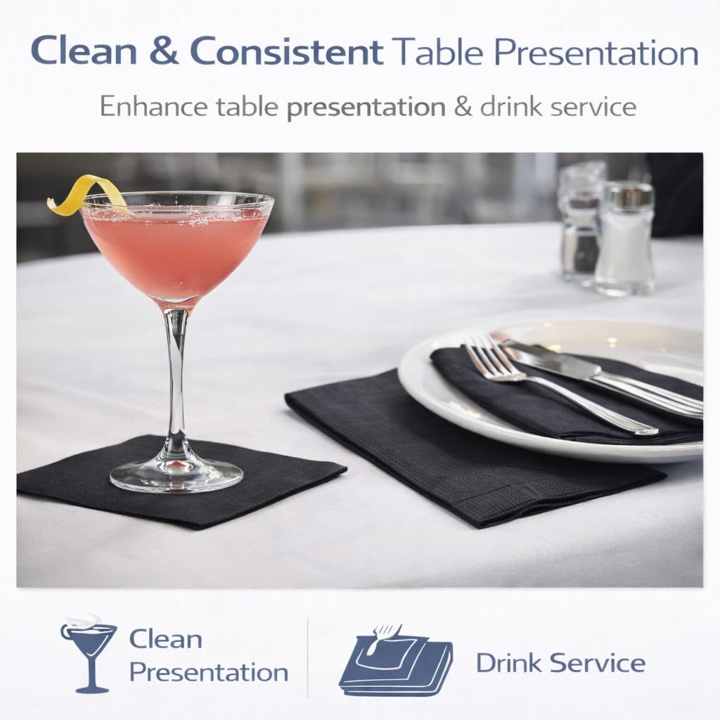 2-Ply Black Beverage Napkins with Standard 9x9 - Disposable Cocktail Napkins Suitable for Everyday Use - Fit Offices, Cafeterias & Restaurants - 1000