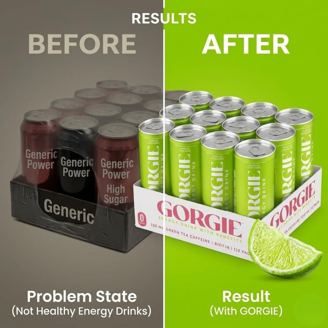 Gorgie Bev Energy Sparkling Citrus Burst - 12 fl oz Cans - for Focus and Refreshment - Alternative to Alani and Celsius - V8 Style Beverage - 3 Pack