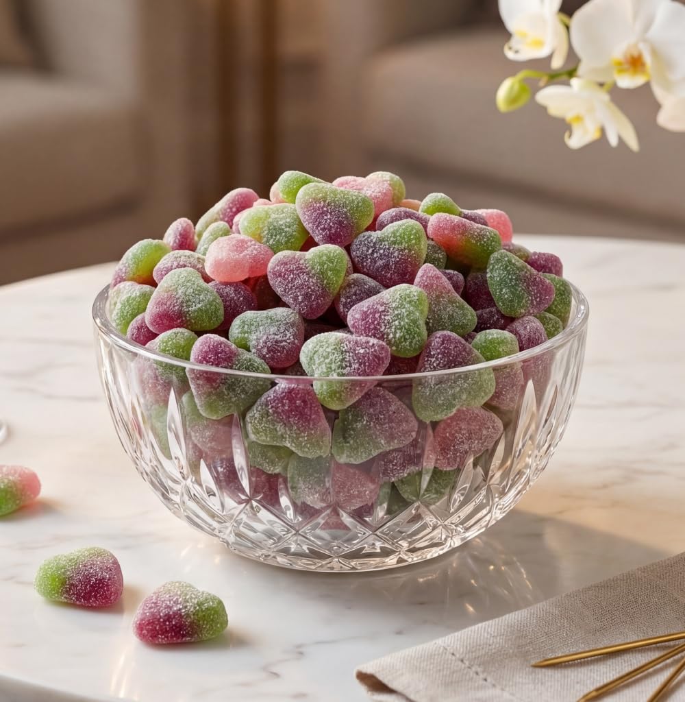 Vegan Sour Fruit Candy - 1 lb Bulk Assorted Watermelon Peach Cherry Sugar Sanded Gelatin Free Gummies. Made with Real Fruit Puree