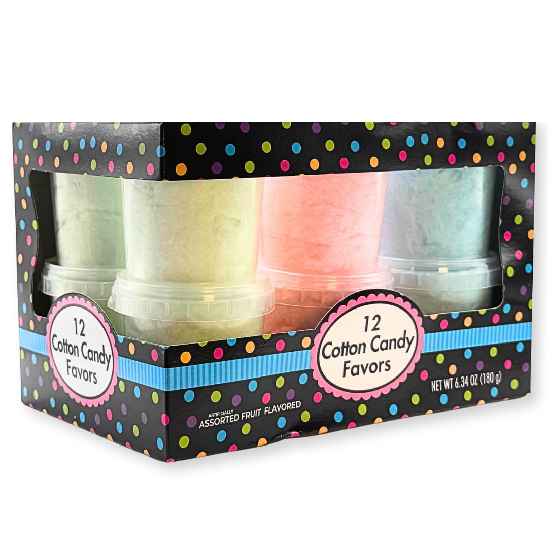 Albert's Variety Flavored Cotton Candy - 12 Pack - Fluffy Rainbow Assorted Sweet Treat - Resealable Tubs - Perfect for Parties & Events, (Assorted mix