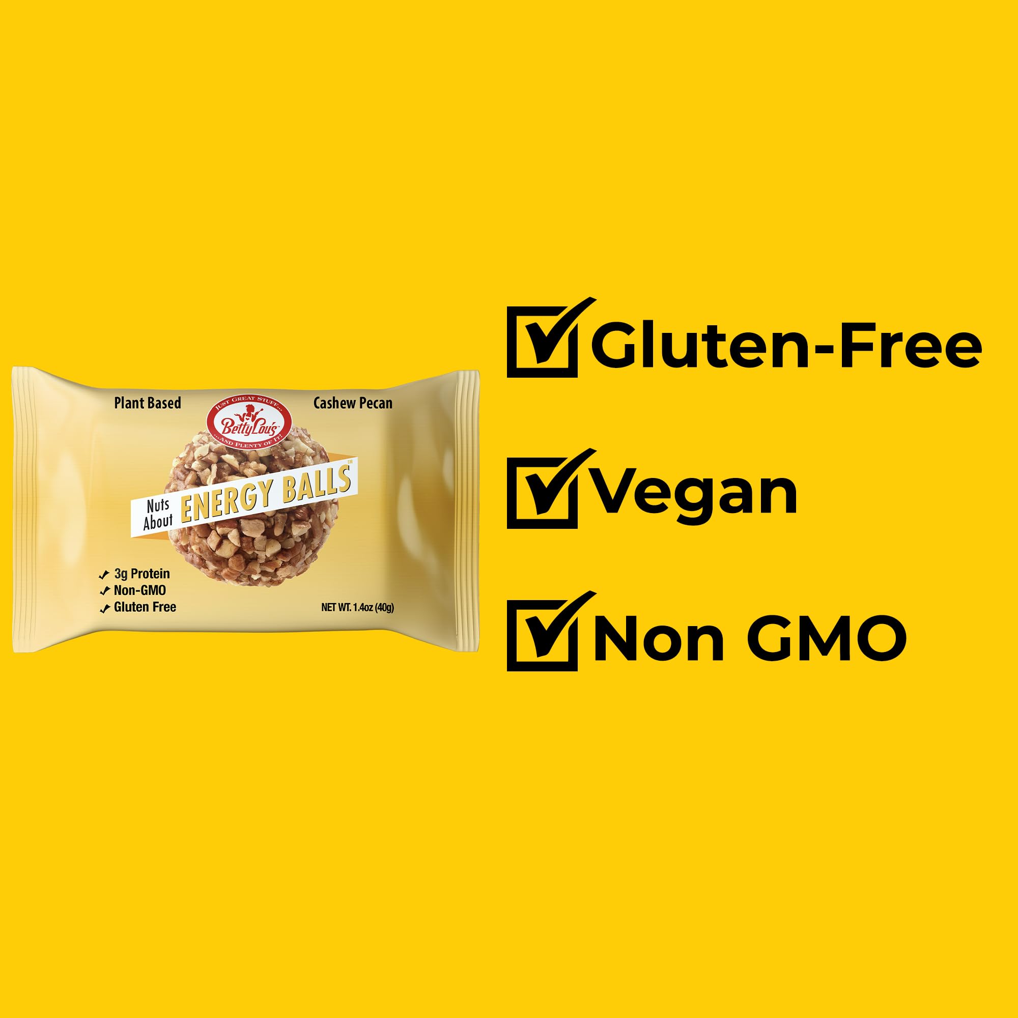 Betty Lou's Cashew Pecan Energy Balls, Healthy Vegan Energy Bites, Non GMO, High Fiber, No Refined Sugars, Gluten Free Dairy Free Snacks, Individually