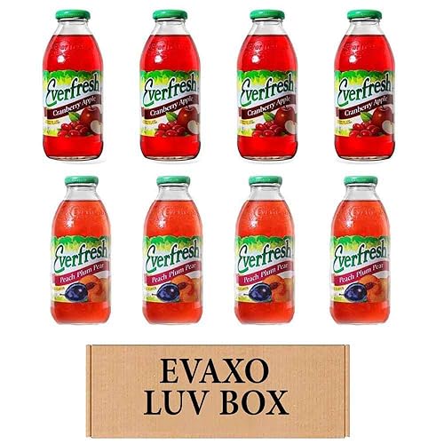 Evaxo LUV BOX - Variety Everfresh Juice 16 oz. Pack of 8, Cranberry Apple, Peach, Pear