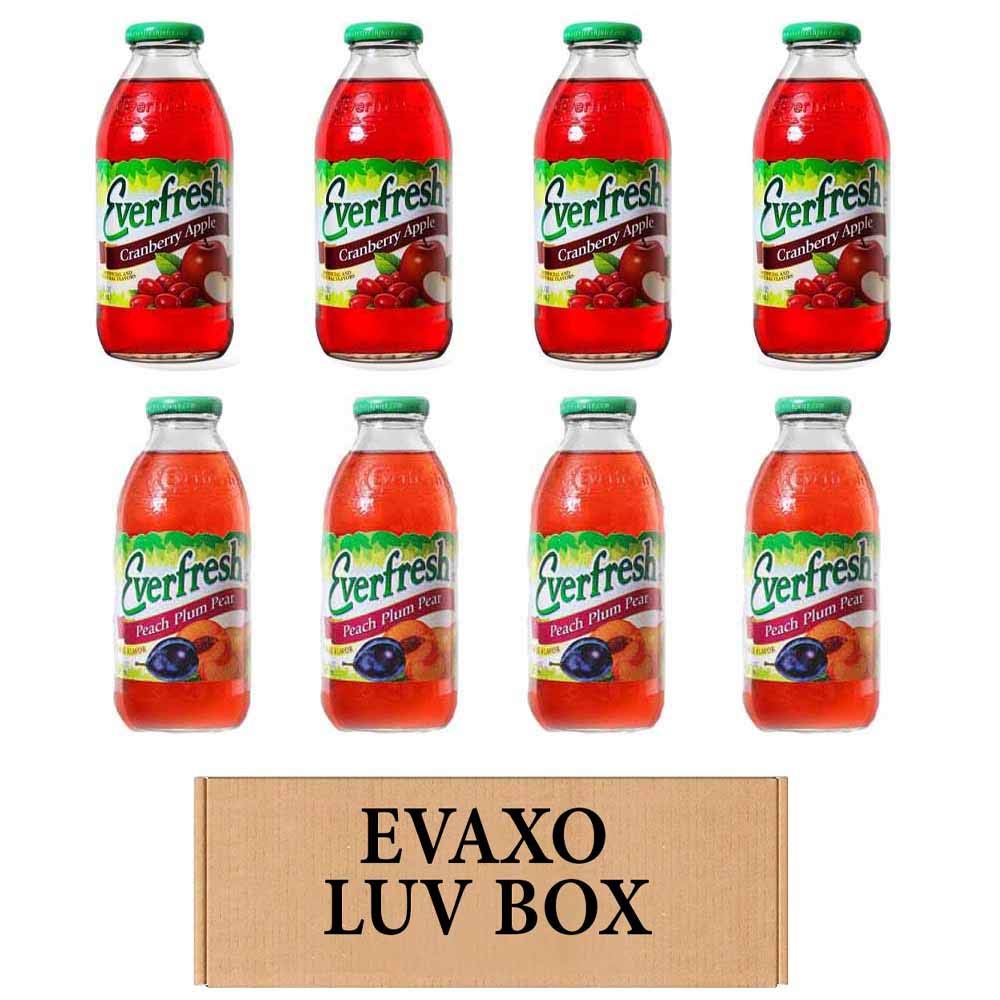 Evaxo LUV BOX - Variety Everfresh Juice 16 oz. Pack of 8, Cranberry Apple, Peach, Pear