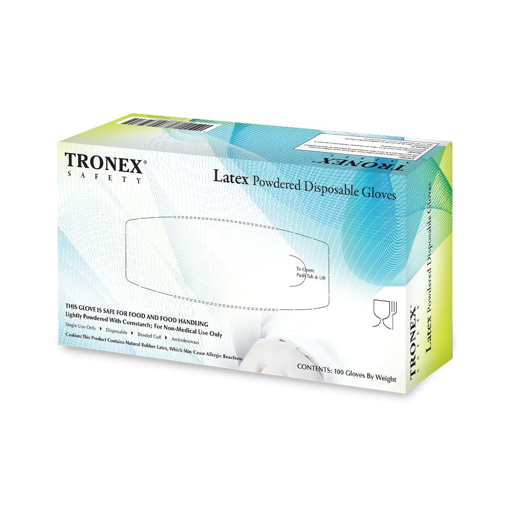 TRONEX 1510 Rubber Latex Disposable Gloves, Non Medical, General Purpose, Food Handling, Food Preparation, Light Industrial, Smooth Finish, Corn