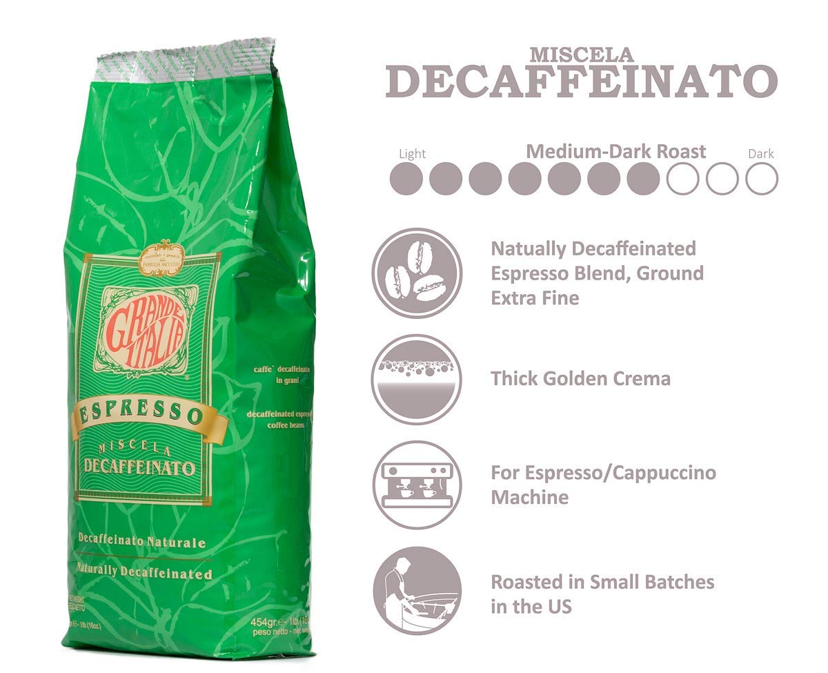 Grande Italia Espresso; Small Batch Artisan Roasted (Decaffeinato, 1LB (4 Pack))