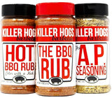 Killer Hogs The BBQ and HOT BBQ Rub, AP Seasoning Bundle, 3 Championship Barbecue Spice Blends for Grilling, Smoking, Searing, Beef, Chicken, Pork