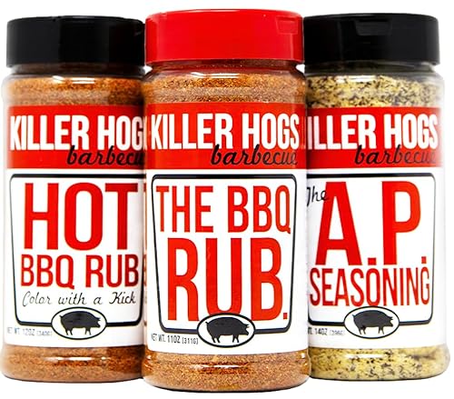 Killer Hogs The BBQ and HOT BBQ Rub, AP Seasoning Bundle, 3 Championship Barbecue Spice Blends for Grilling, Smoking, Searing, Beef, Chicken, Pork