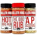 Killer Hogs The BBQ and HOT BBQ Rub, AP Seasoning Bundle, 3 Championship Barbecue Spice Blends for Grilling, Smoking, Searing, Beef, Chicken, Pork