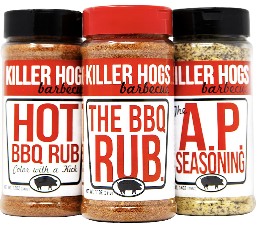 Killer Hogs The BBQ and HOT BBQ Rub, AP Seasoning Bundle, 3 Championship Barbecue Spice Blends for Grilling, Smoking, Searing, Beef, Chicken, Pork